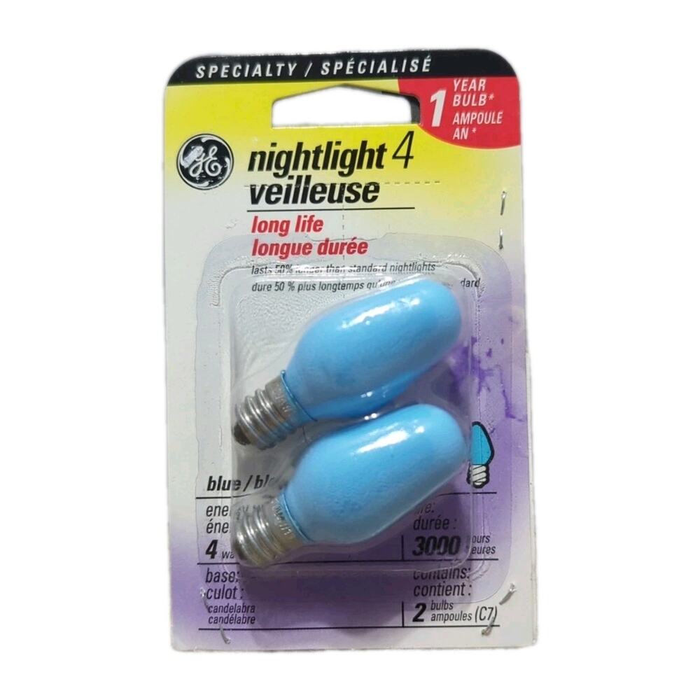 GE Blue Night Light C7 Bulbs 4 Watt 3,000 Hours 3 Bulbs